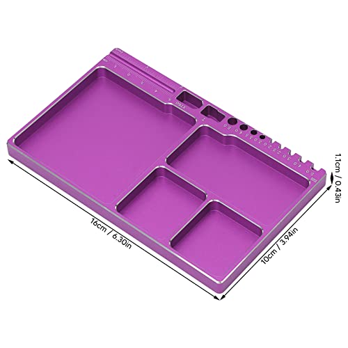 RC Magnetic Tray, 16x10x1.1cm Universal Aluminium Alloy Screw Tray RC Model Repair Tool Tray with Magnetic Pad for RC Trucks (Purple) - color: Purple