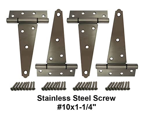 Stainless Steel Extra Heavy Tee Hinge, 6" x 2.5mm, with Stainless Screws & Hinge Pin, 4 Pack - color: Stainless Steel, size: 4pack(6")