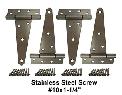 Stainless Steel Extra Heavy Tee Hinge, 6" x 2.5mm, with Stainless Screws & Hinge Pin, 4 Pack - color: Stainless Steel, size: 4pack(6")