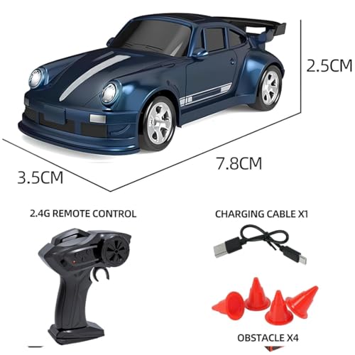 Mini Desktop RC Drift Car, 1:64 Scale 4WD High-Speed 2.4Ghz Remote Control Racing Sports Car with LED Lights for Adults Hobbyists - color: Blue