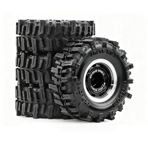 0.7” Wheel & Mud Terrain Tire Set for 1/30 RC Crawler, -1.00mm Offset, Axial SCX30 & Redcat Ascent-32, CNC Aluminum Rims, 5mm Hex, Shims Screwdriver Included, Pre-Assembled, 4 pcs, Black - color: Black, size: Loose-dirt-mud-bite