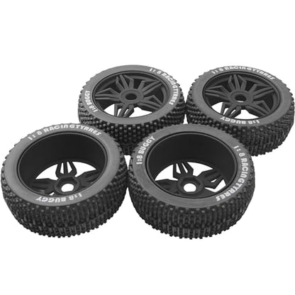 ShareGoo OD 4.52" 1/8 RC Buggy Rubber Tires Tyre w/ 5 Spoke Plastic Rim 17mm Hex Compatible with Arrma Kyosho Exceed RC Traxxas Redcat HSP HPI 1/8 Scale Off Road Car Buggy (Black) - color: Black