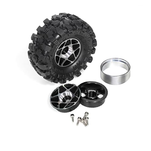 REDSPIDER 1.0 Beadlock Wheels and Tires Set（4pcs） 1.0 Crawler Tires 57 * 25mm Aluminum Alloy 1.0 Wheel 1/18 1/24 RC Crawler Tires for SCX24 TRX4M FMS FCX24 FCX18 AX24 (Black) - color: Black