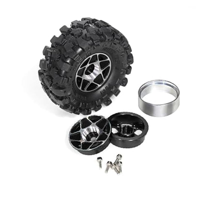 REDSPIDER 1.0 Beadlock Wheels and Tires Set（4pcs） 1.0 Crawler Tires 57 * 25mm Aluminum Alloy 1.0 Wheel 1/18 1/24 RC Crawler Tires for SCX24 TRX4M FMS FCX24 FCX18 AX24 (Black) - color: Black