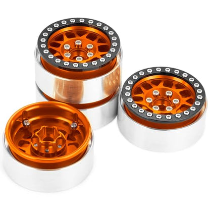 RCLIONS 4PCS 1.9inch RC Beadlock Wheels Aluminum Rims Hub for 1/10th RC Crawler Car SCX10,SCX10-II,TRX4,D90,Redcat - color: Orange