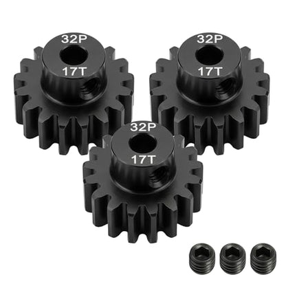32P 17T Pinion Gear 3.175mm Shaft Hardened Steel, 32 Pitch Motor Gear for 1/10 Scale RC Car Truck Crawler Monster Buggy, Compatible with Traxxas for Axial 540 550 Brushed 3650 3660 Brushless - color: 17T