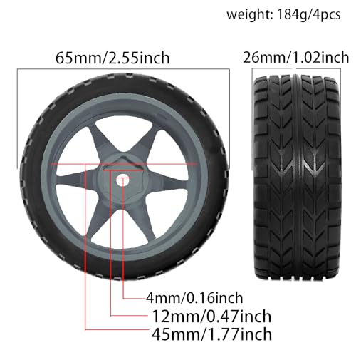 1/10 RC On Road Tires OD 2.55'' and Aluminium Street Wheels 4PCS 12mm Hex Touring Tyres for 1:10 Rally Racing Drift Car Tamiya TT01 TT02 XV01 HPI KYOSHO HSP PTG2 Traxxas TA06 A959 (Titanium) - color: Titanium