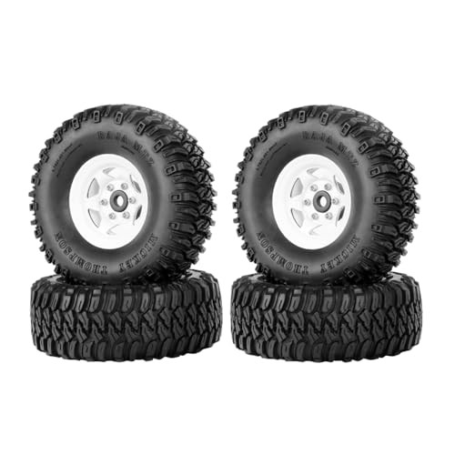 4PCS 1.55 Inch Aluminum Alloy Beadlock Wheel Rim Tyre and 95mm Rubber Tires Set for 1/10 RC Rock Crawler Car Upgrade Parts for Tamiya Axial AX90069 D90 TF2 CC01 LC70(6Spoke-White) - color: 6spoke-white