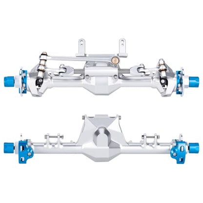 +9mm Aluminum Front Rear Straight Axle with Hydraulic Steering Link for 1/24 RC Crawler SCX24 Deadbolt C10 Jeep Gladiator Parts (Silver Set) - color: Silver Set