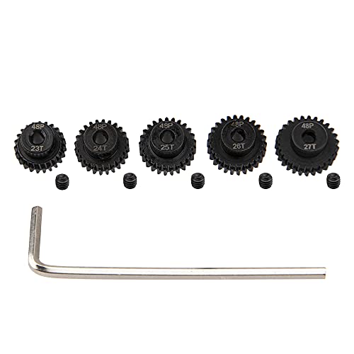 5Pack ShareGoo Steel 48P 3.175mm Pinion Gear Sets 23T 24T 25T 26T 27T fit 3.175mm (1/8-Inch) Shaft Compatible with Arrma HPI Kyosho Losi Axial Traxxas Tamiya Associated 1/10 RC Car Monster Truck Buggy