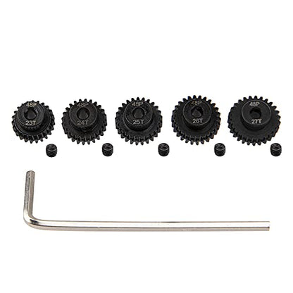 5Pack ShareGoo Steel 48P 3.175mm Pinion Gear Sets 23T 24T 25T 26T 27T fit 3.175mm (1/8-Inch) Shaft Compatible with Arrma HPI Kyosho Losi Axial Traxxas Tamiya Associated 1/10 RC Car Monster Truck Buggy