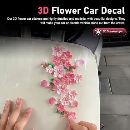 32 PCS 3D Peach Blossom Car Sticker, Resin Material Self-Adhesive Car Body Exterior Decorative Sticker, DIY Personalized Auto Door Ornament, Universal for Most Cars SUVs Trucks (Pink)