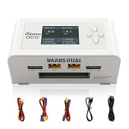 Gens Ace Lipo Battery Charger Imars Dual Smart Lipo Charger 15A AC 200W DC 600W RC Charger（White）