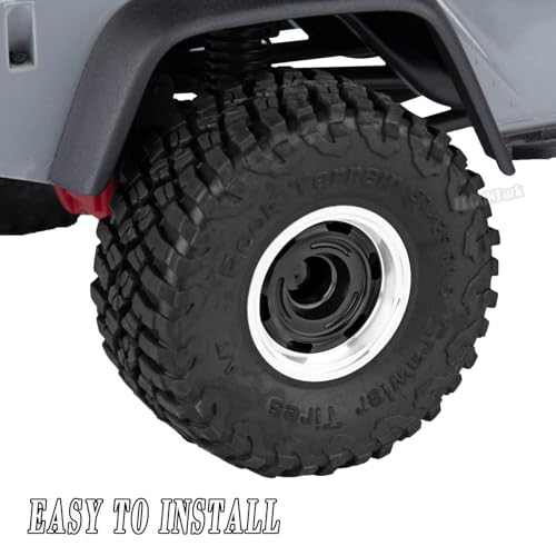 RC 1.0 Wheels and Tires for 1/18 TRX4M,1/24 Axai1 SCX24 RC Crawler Car,RC Aluminum Wheel Rims & Rubber Tires w/Foam Inserts,RC 1.0 Off Road Buggy Rally Wheels and Tires,Black - color: Black - (4pcs Bailuchi Tires)