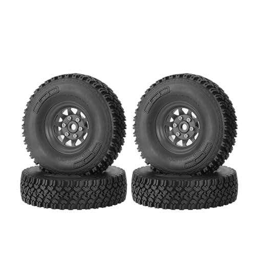 4PCS 1.55 Inch Beadlock Metal Wheel Rim and Rubber Tires Set for 1/10 RC Rock Crawler Car for Axial AX90069 D90 TF2 Tamiya CC01 LC70(90mm-10Holes Black) - color: 90mm-10holes Black