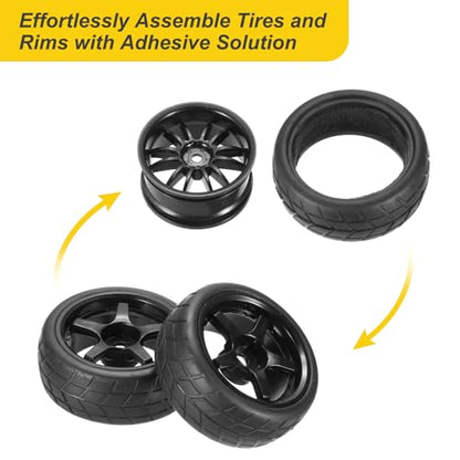 uxcell 4-Pair High-Grip RC Car Tire & Wheel Set for 1/10 Scale On-Road Touring Cars - Soft Rubber Tyres with 12mm Hubs, Black, Type H