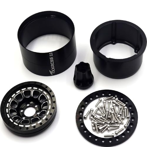 RC 2.2 Aluminum Alloy Beadlock Wheels and Tires Upgrades Accessories Rims for 1/10 SCX10 TRX4RC4WD and D90 RC Crawler Axial Remote Control Car (4pc) (Black) - color: Black
