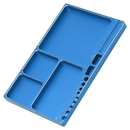 RC Magnetic Tray, 16x10x1.1cm Universal Aluminium Alloy Screw Tray RC Model Repair Tool Tray with Magnetic Pad for RC Trucks (Blue) - color: Blue
