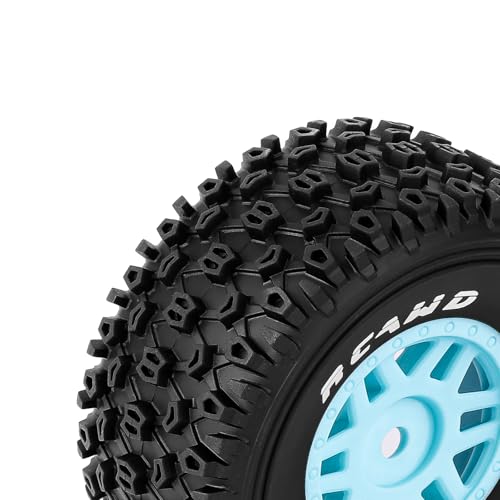 RCAWD Mojave Grom & 1/16 Slash 4X4 Pre-Glued Wheel Tire Set, 12mm Hex Adapter 4mm for Traxxas & ARRMA Balance Grip & Durability Nylon Rubber Upgrade Parts All Terrain Adaptation 4pcs Blue - color: Blue