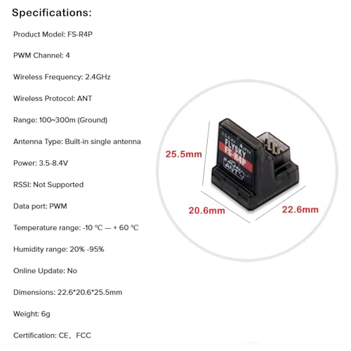 GoolRC Flysky FS-R4P Receiver, 2.4GHz 4CH Receiver ANT Protocol Single Antenna PWM Output Compatible with Flysky FS-G7P FS-ST8 Radio Transmitter for RC Car and Boat