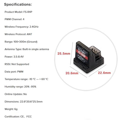 GoolRC Flysky FS-R4P Receiver, 2.4GHz 4CH Receiver ANT Protocol Single Antenna PWM Output Compatible with Flysky FS-G7P FS-ST8 Radio Transmitter for RC Car and Boat