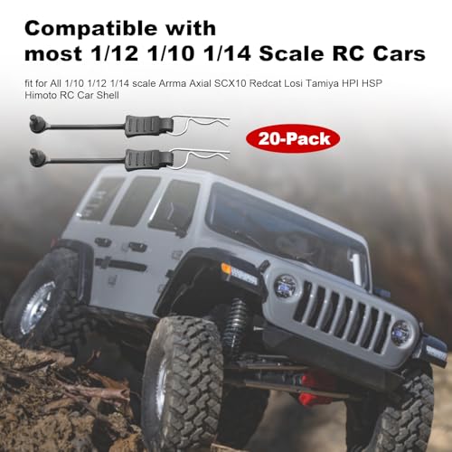 RC Body Clips with Pull Tabs for 1/10 1/12 1/14 Arrma Axial SCX10 Redcat Tamiya HSP Himoto, 20-Pack (Silver)
