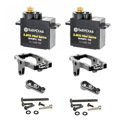 RampCrab RC Steering Servo with Mount and Horn for TRX4M RC Car, 1/18 Upgrades Parts, Suitable for TRX4-M Bronco Defender K10 (Black Horn), 2Sets - size: 2-Sets