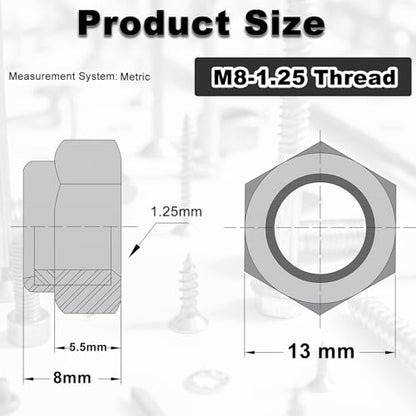 M8 Lock Nut Nylon Inserted Locknuts for Patio Furniture M8 Bolts | 40pcs Metric Hex Lock Nuts Self-Lock Nylon Insert M8x1.25mm Carbon Steel Self Locking 13mm Hex Nut Driver Nut - size: M8 (40PCS)