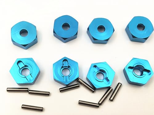 8pcs/Set Aluminum 12mm Wheel Hex Hubs Drive Adapter 5mm Thickness with 2x10mm pins for Redcat Axial HSP WLtoys Himoto Truck Model Car Upgrade Parts(Blue) - color: Blue
