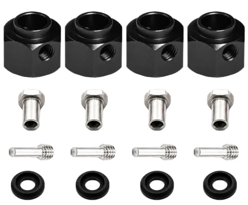 4PCS 12mm Hex Hub 8mm Offset Wheel Hex Extension for Traxxas TRX4 TRX6 1/10 | CNC Metal Wheel Spacer for RC Crawlers Helps Increase Track Width and Side-Hill Stability Reduce Vibration Add Tire Clearance - color: black