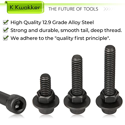 1/4 20 Bolt and Nuts, with Washers for Screws, Hex Socket Head Screws 7 Lengths are 2", 1-1/2", 1-1/4", 1", 3/4", 5/8", 1/2", 12.9 Grade Alloy Steel, 220Pcs, Black, Full Machine UNC Thread | 12.9 Grade Black UNC Thread Machine Bolts w/ Washers, 12.9 2", 1