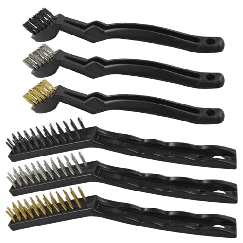 6PCS Wire Brush Set – Brass, Stainless Steel & Nylon Bristles Scrub Brush for Cleaning Rust, Welding Slag and Paint Removal – Curved Handle Small Metal Cleaning Brushes for Car Detailing Home (Style2) - style: Style2