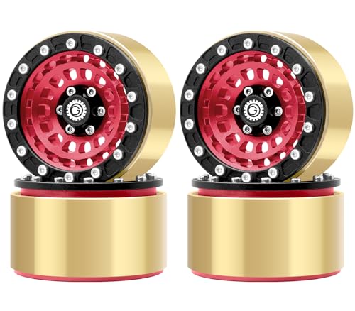 OGRC Brass Aluminum 1.9 Beadlock Wheels 167g 1/10 RC Crawler Wheels | 668g Total Weights, 12mm Hex, for Gen7 Gen8 D90 VS4-10 1/10 RC Carwler, Red - color: Red