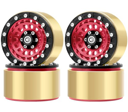 OGRC Brass Aluminum 1.9 Beadlock Wheels 167g 1/10 RC Crawler Wheels | 668g Total Weights, 12mm Hex, for Gen7 Gen8 D90 VS4-10 1/10 RC Carwler, Red - color: Red