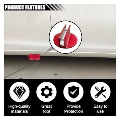 Universal Magnetic Jack Pad, 0.37" Slotted Aluminum Grooved Pad | Jack Puck Pinch, Pinch Weld Frame Rail Adapter with Large Slotted for Most Cars SUVs Trucks, Red - color: Red