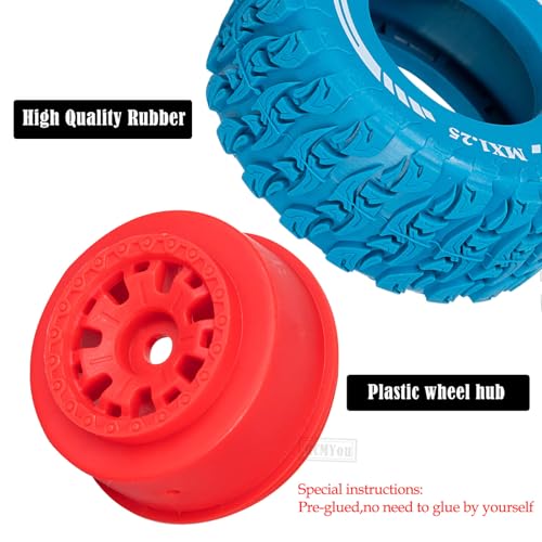 RC MX1.25 RC Truck Wheel Tires for Traxx as/Mojave GROM 223S 4x4 RTR,14301 14302 14303,Tamiya Kyosho HPI 1/14-1/18 Scale On/Off Road,RC Monster Truck Car Wheels,Red-Navy Blue - color: Red-navy Blue(rc Wheels Tires)