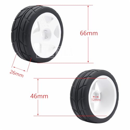 4PCS RC 1/10 On-Road Tires 65mm RC Rubber Tires w/Plastic Wheel Rim 12mm Hex Fit for 1/10 RC On-Road Rally Car HPI Tamiya TT01 TT02 Kyosho Wltoys 144001 - color: White 6