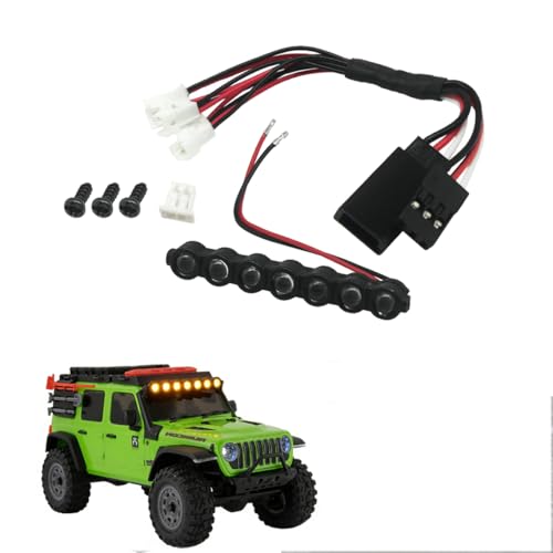 RC Car LED Head Lights Bar for Axial SCX30 1/30 Jeep Wrangler, 7-Light Roof Light Kit with Wiring Harness (Yellow Round Light Bar) - color: Yellow Round Light Bar