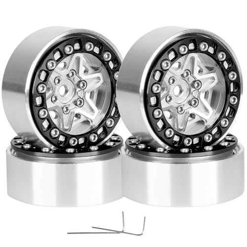 1.3 Inch RC Crawler Wheels Aluminum Alloy Rims Set Compatible with TRX4M Ascent-18 SCX24 FCX24 1/18 1/24 RC Car Upgrades,RCarmubWow 1.3 Beadlock Wheels,4pcs,Silver - color: Silver(4pcs)