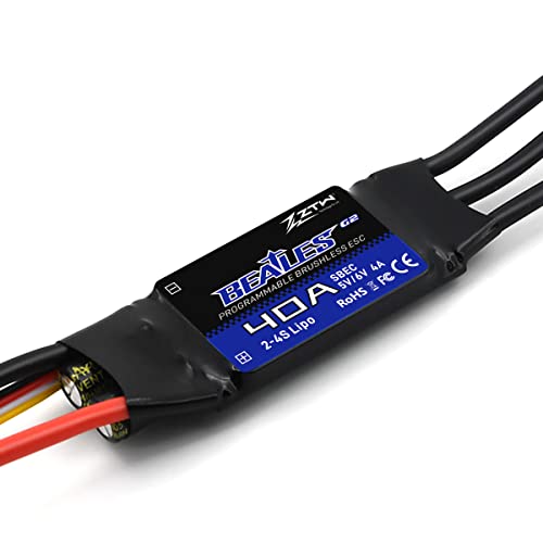 ZTW Beatles G2 40A ESC 2-4S Built-in Switching BEC 5V/6V 4A Brushless Speed Control for RC Airplane Aircraft Fixed-Wing - size: 40A