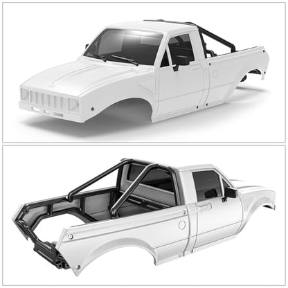 RC Pickup Body Shell with Bed Rack and Light kit & 2PCS Hanging Ball Nuts for 1/24 RC Crawler Axial SCX24 C10 Bronco Wrangler Base Camp 4Runner (White) - color: White