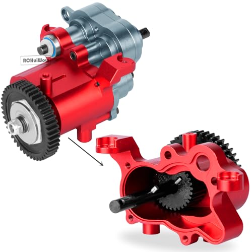 RC Aluminium Gearbox Upgrades Part for 1/10 TRX4 TRX6 RC Crawler,Alloy Transmission Case 2 Speed Transmission Box Gear Box w/Steel Gear Hops up,Titanium & Red - color: Titanium&red(1set)