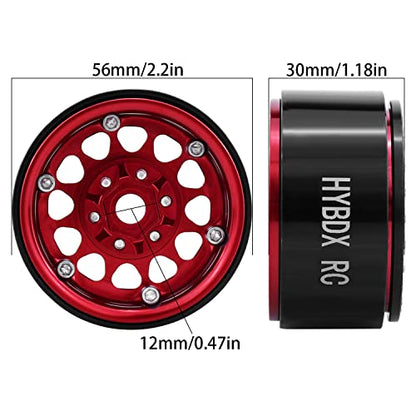 1.9 Inch Aluminum Alloy Beadlock Wheel Rim Hub 4pcs Suit for 1:10 RC Crawler Axial SCX10 SCX10 II TRX4 RC4WD D90(Red 4 PCS)… - color: Red