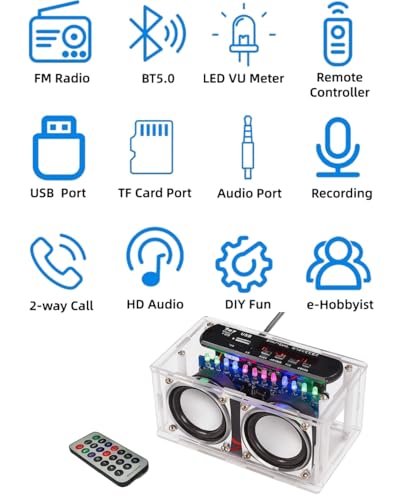 DIY Stereo Speaker Soldering Practice kit- BT,USB Player &FM Receiver- Complete Soldering Project kit with Components, PCB & Enclosure, Perfect for Electronics Enthusiasts & Beginners