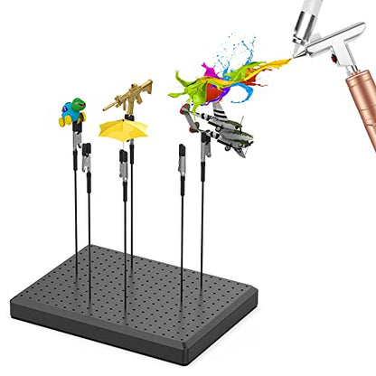 Model Painting Stand Base (19 x 14 Holes) and 25PCS Alligator Clip Sticks Set (with Sturdy Rubber Tips) Modeling Tools for Airbrush Spray, for Gundam Model Parts Holder (7.87 x 5.9Inch) - size: BC2501