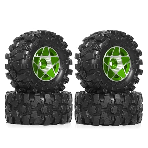 REDSPIDER 1.0 Beadlock Wheels and Tires Set（4pcs） 1.0 Crawler Tires 57 * 25mm Aluminum Alloy 1.0 Wheel 1/18 1/24 RC Crawler Tires for SCX24 TRX4M FMS FCX24 FCX18 AX24 (Green) - color: Green