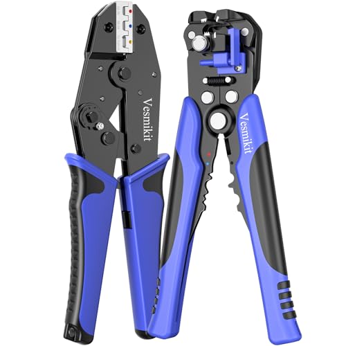 Wire Stripper and Crimping Tool,AWG 24-10 Automatic Stripper Tool with AWG 22-10 Ratchet Wire Crimper For Heat Shrink Connectors and Insulated Terminals, 3 in 1 Stripping/Cutting/Crimping