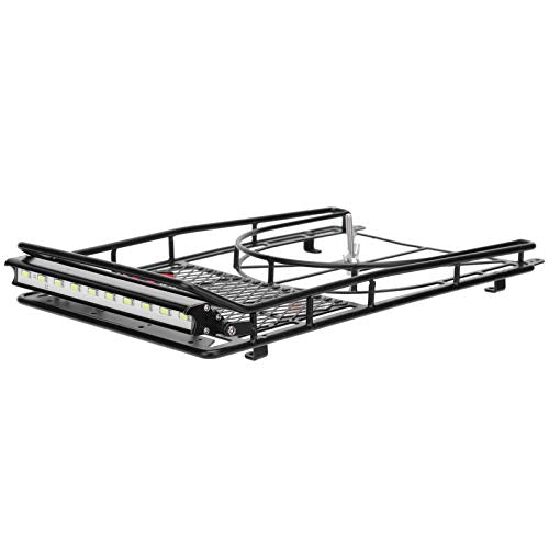 RC Crawler Car Metal Roof Rack Luggage Carrier, Durable RC Accessory with White LED Light Strip, Universal Fit for HSP HPI AXIAL Remote Control