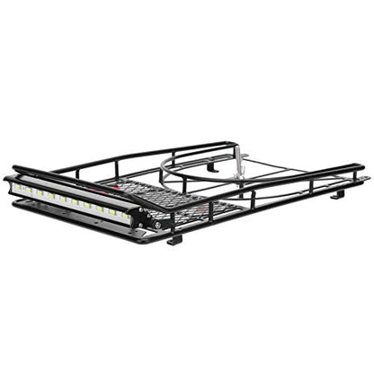 Metal Roof Rack Luggage Carrier for RC Crawler Car, RC Roof Rack with LED Light Strip, Sturdy Durable Metal Cargo Carrier with Spare Tire Mount for HSP
