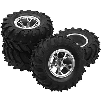 4.72''OD Rubber Tires & Wheel Rim 12mm Hex Hub Compatible with RedCat Volcano Traxxas Rustler HPI HSP Tamiya Exceed Himoto 1/10 Off-Road Monster Truck,120mmx56mm (Silver) - color: Silver